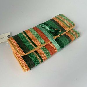 Anthropologie Striped Beaded Clutch Wallet Purse